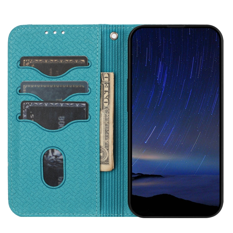 For iPhone 16e Woven Texture Stitching Magnetic Leather Phone Case(Blue) by bashfashion
