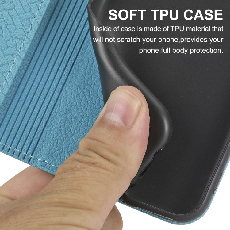 For iPhone 16e Woven Texture Stitching Magnetic Leather Phone Case(Blue) by bashfashion