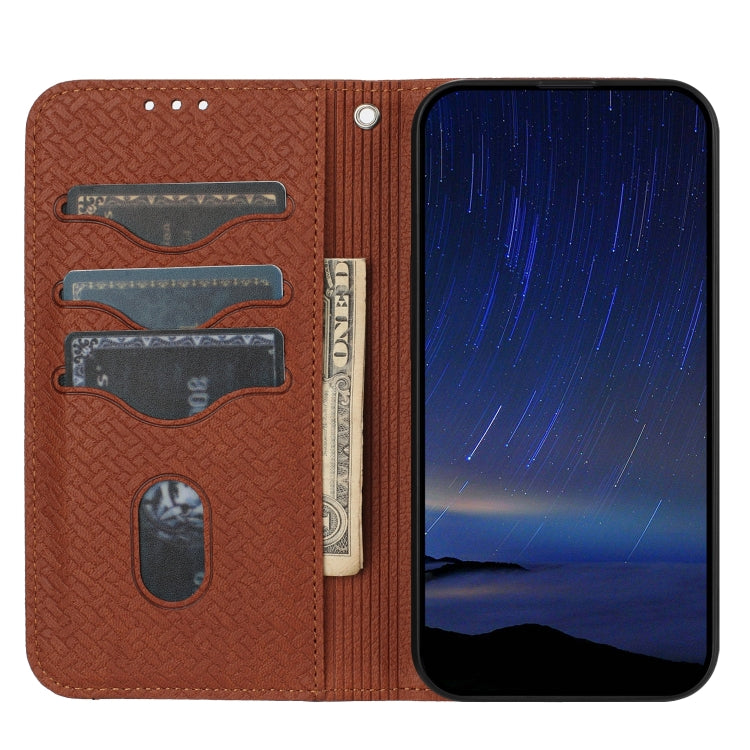 For iPhone 16e Woven Texture Stitching Magnetic Leather Phone Case(Brown) by bashfashion