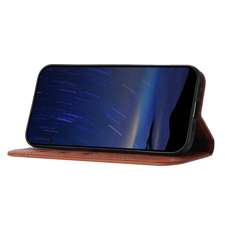 For iPhone 16e Woven Texture Stitching Magnetic Leather Phone Case(Brown) by bashfashion