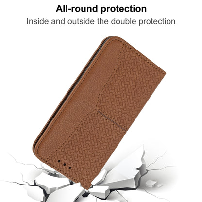 For iPhone 16e Woven Texture Stitching Magnetic Leather Phone Case(Brown) by bashfashion