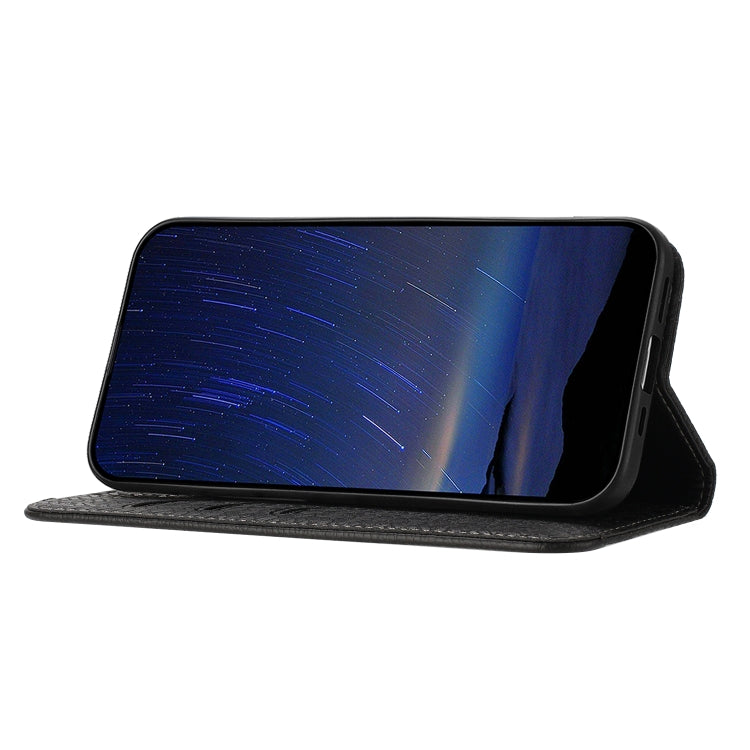 For iPhone 16e Woven Texture Stitching Magnetic Leather Phone Case(Black) by bashfashion