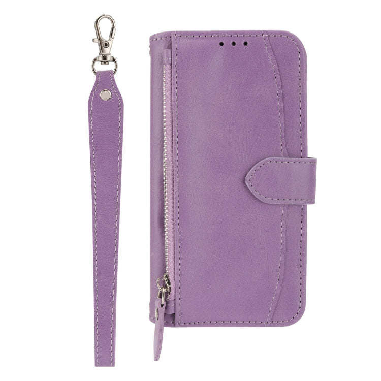 For iPhone 16e Oil Skin Zipper Wallet Leather Phone Case(Purple) by bashfashion