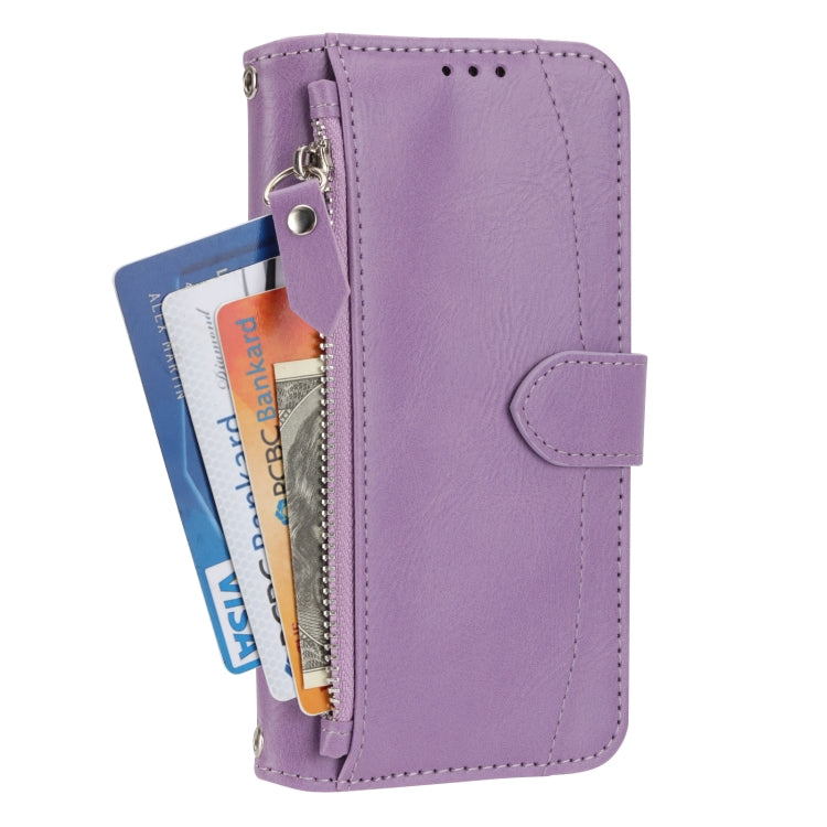 For iPhone 16e Oil Skin Zipper Wallet Leather Phone Case(Purple) by bashfashion