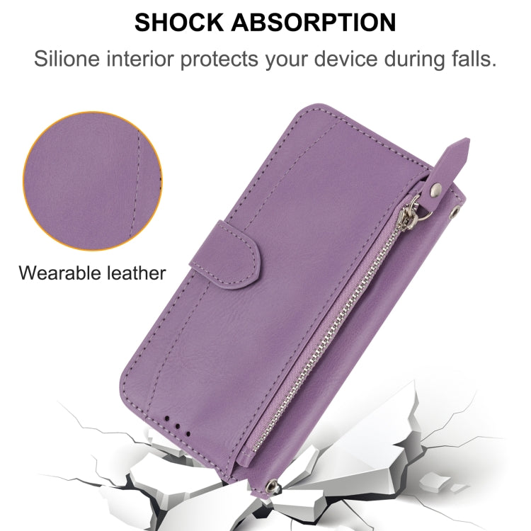 For iPhone 16e Oil Skin Zipper Wallet Leather Phone Case(Purple) by bashfashion
