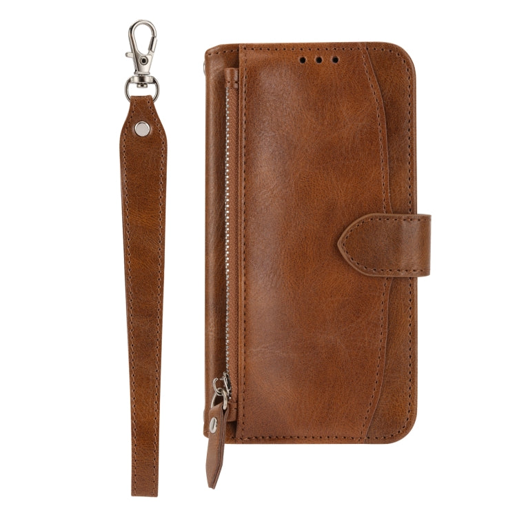 For iPhone 16e Oil Skin Zipper Wallet Leather Phone Case(Brown) by bashfashion