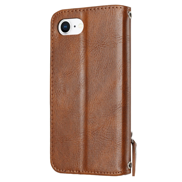 For iPhone 16e Oil Skin Zipper Wallet Leather Phone Case(Brown) by bashfashion