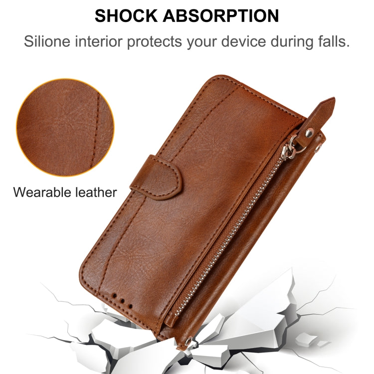 For iPhone 16e Oil Skin Zipper Wallet Leather Phone Case(Brown) by bashfashion