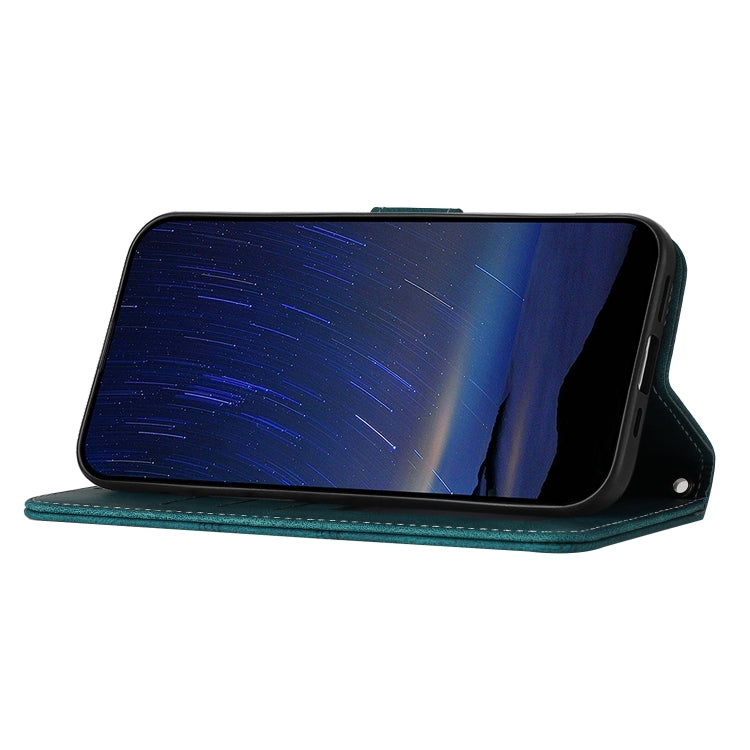 For iPhone 16e Embossed Stripes Skin Feel Leather Phone Case(Dark Green) by bashfashion