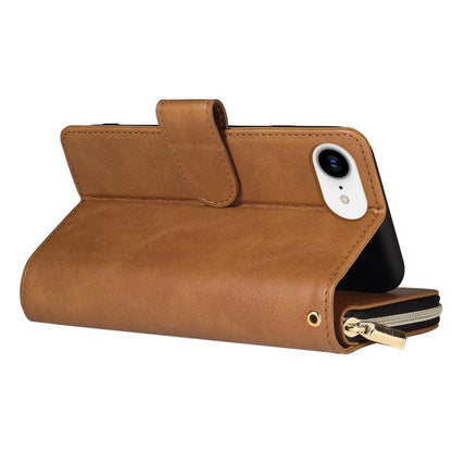 For iPhone 16e 9 Card Slots Zipper Wallet Bag Leather Phone Case(Brown) by bashfashion