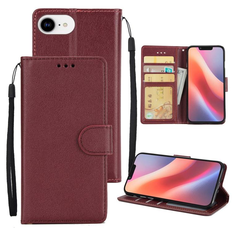 For iPhone 16e 3-Card Slots Multifunctional Leather Phone Case(Wine Red) by bashfashion