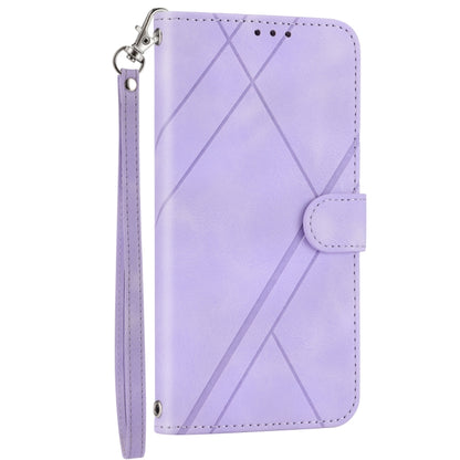 For iPhone 16e Embossed Line Leather Phone Case with Lanyard(Purple) by bashfashion