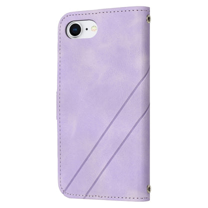 For iPhone 16e Embossed Line Leather Phone Case with Lanyard(Purple) by bashfashion