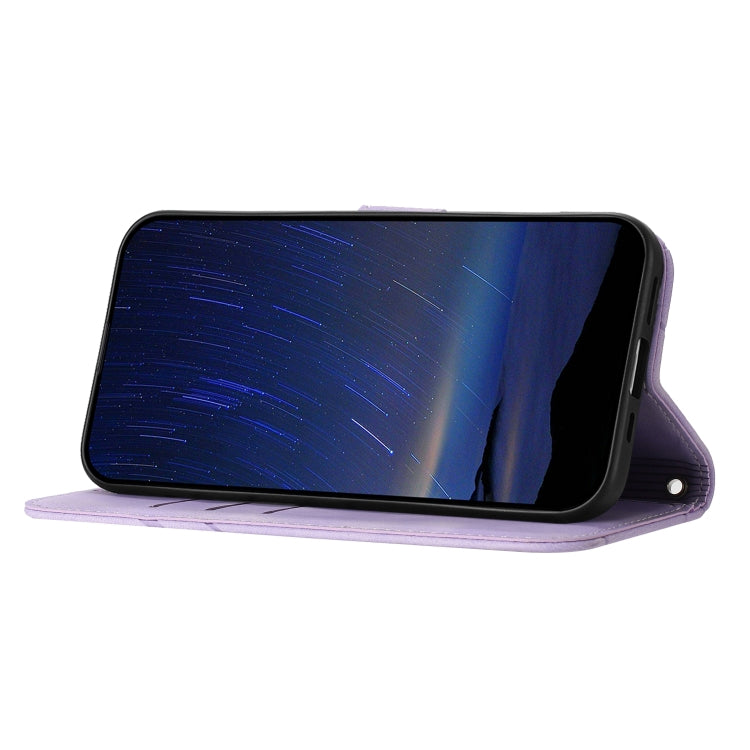 For iPhone 16e Embossed Line Leather Phone Case with Lanyard(Purple) by bashfashion