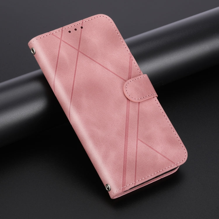For iPhone 16e Embossed Line Leather Phone Case with Lanyard(Pink) by bashfashion