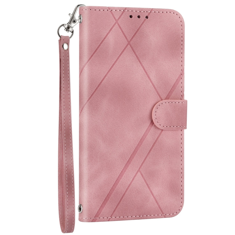For iPhone 16e Embossed Line Leather Phone Case with Lanyard(Pink) by bashfashion