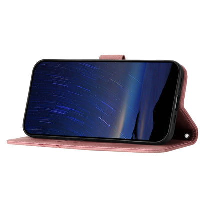 For iPhone 16e Embossed Line Leather Phone Case with Lanyard(Pink) by bashfashion