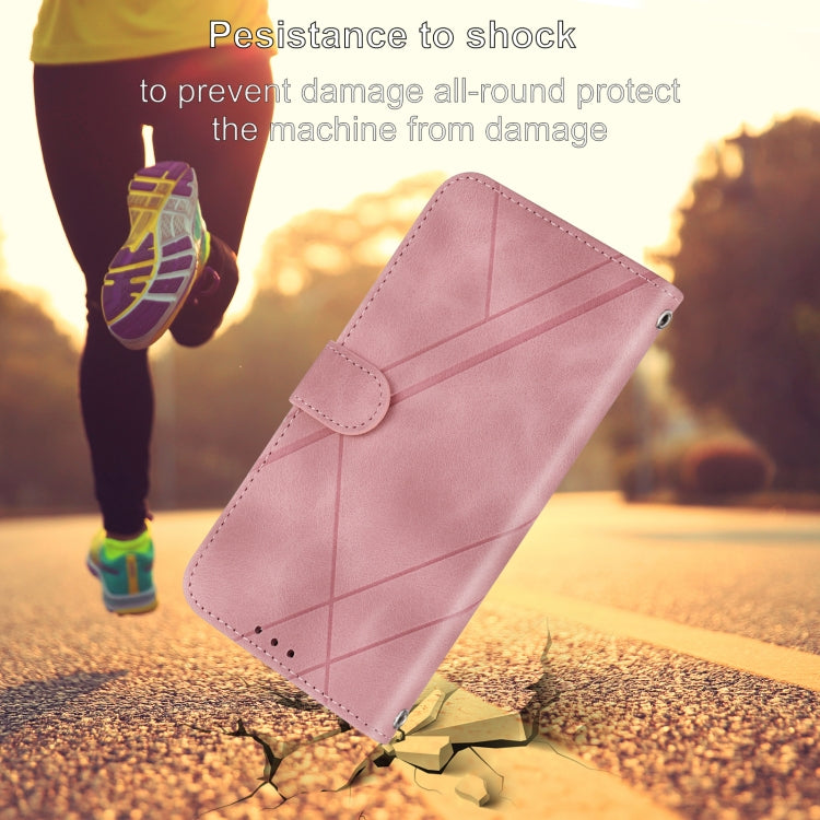 For iPhone 16e Embossed Line Leather Phone Case with Lanyard(Pink) by bashfashion