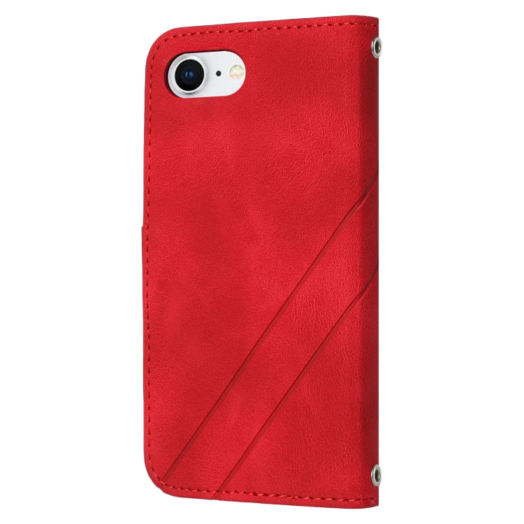 For iPhone 16e Embossed Line Leather Phone Case with Lanyard(Red) by bashfashion