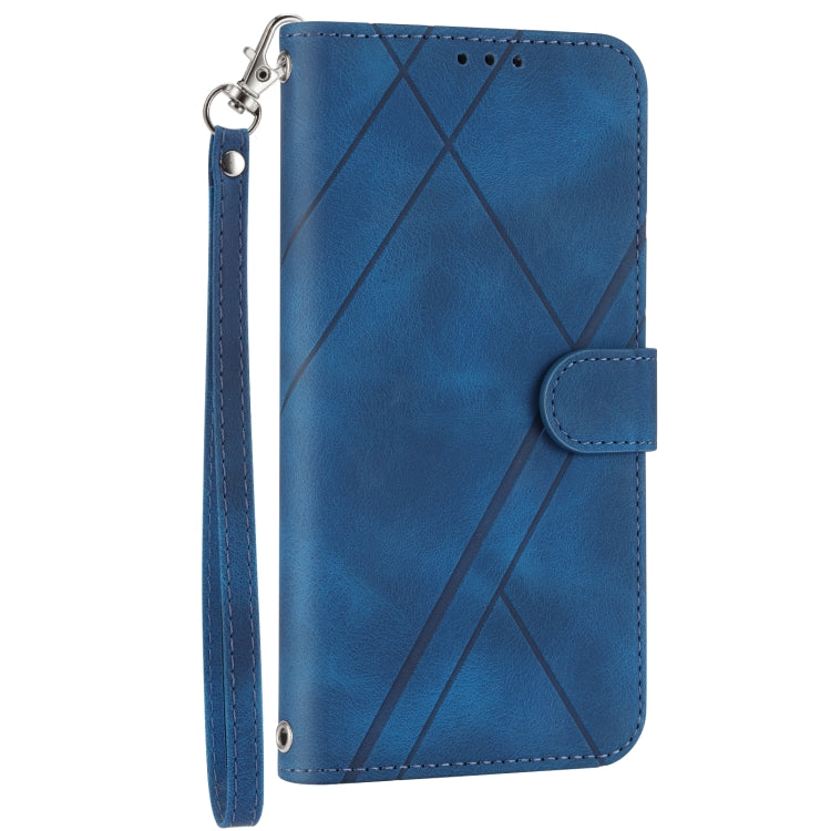 For iPhone 16e Embossed Line Leather Phone Case with Lanyard(Blue) by bashfashion
