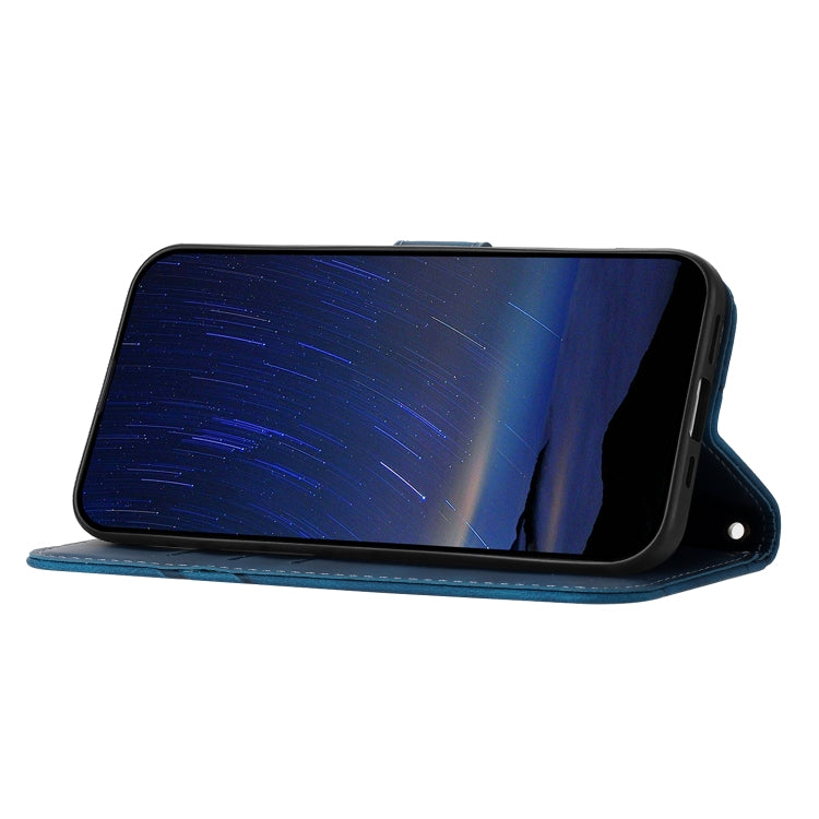 For iPhone 16e Embossed Line Leather Phone Case with Lanyard(Blue) by bashfashion