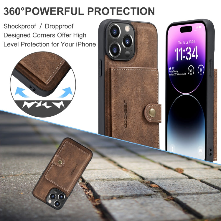 For iPhone 15 Pro Max JEEHOOD Retro Magnetic Detachable Leather Phone Case(Brown) by JEEHOOD