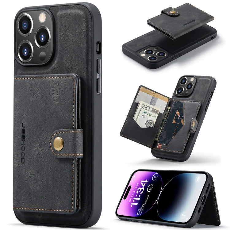 For iPhone 15 Pro Max JEEHOOD Retro Magnetic Detachable Leather Phone Case(Black) by JEEHOOD