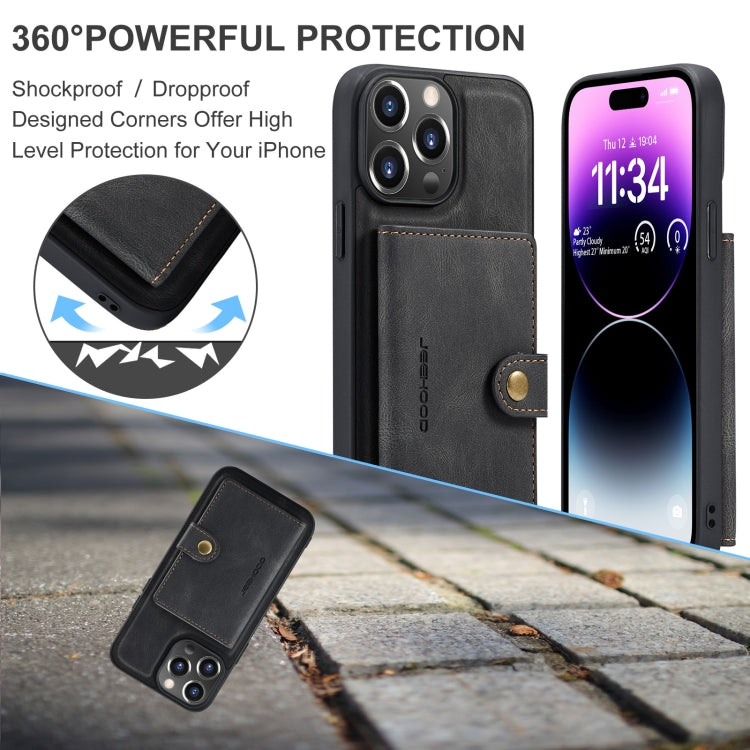 For iPhone 15 Pro Max JEEHOOD Retro Magnetic Detachable Leather Phone Case(Black) by JEEHOOD