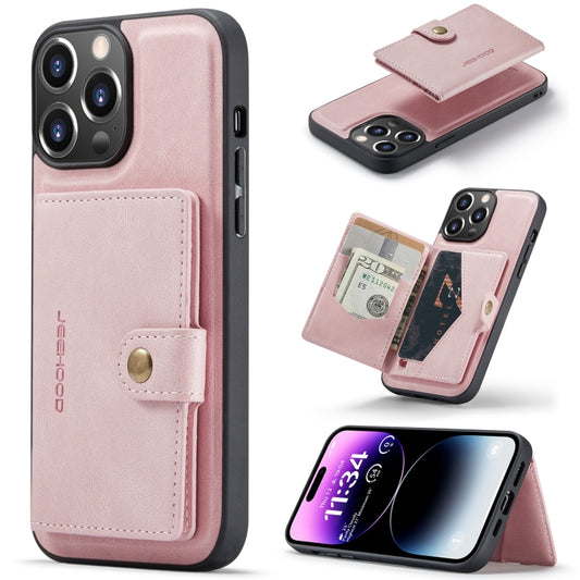 For iPhone 15 Pro Max JEEHOOD Retro Magnetic Detachable Leather Phone Case(Pink) by JEEHOOD