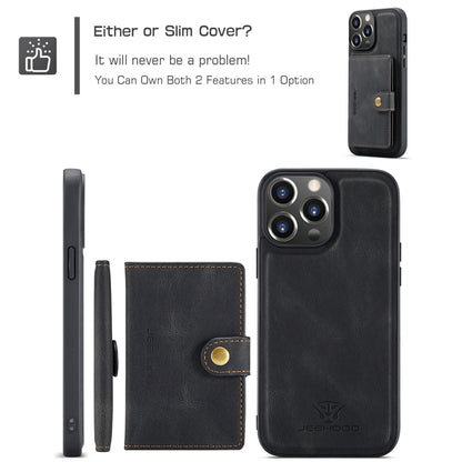 For iPhone 15 Pro JEEHOOD Retro Magnetic Detachable Leather Phone Case(Black) by JEEHOOD
