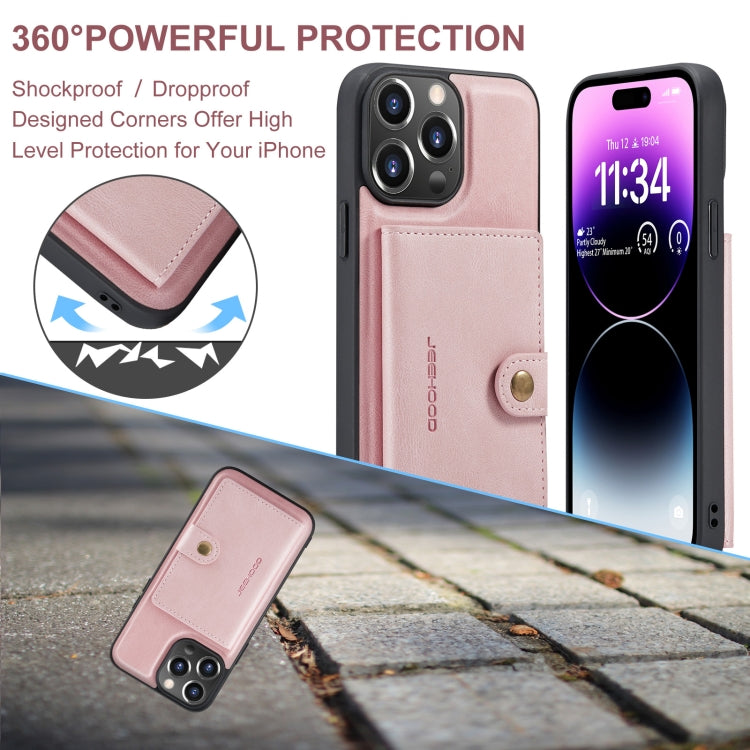 For iPhone 15 Pro JEEHOOD Retro Magnetic Detachable Leather Phone Case(Pink) by JEEHOOD