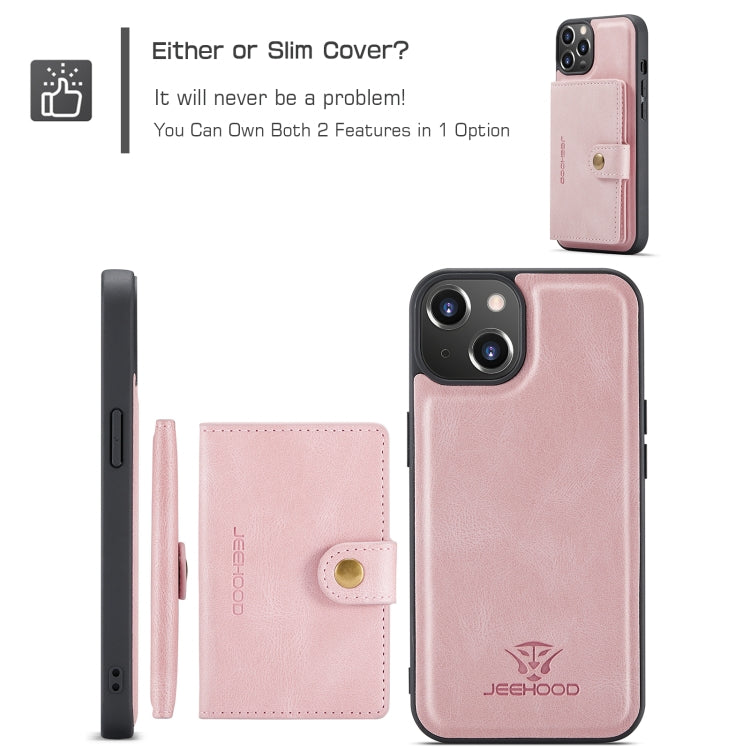For iPhone 15 Plus JEEHOOD Retro Magnetic Detachable Leather Phone Case(Pink) by JEEHOOD