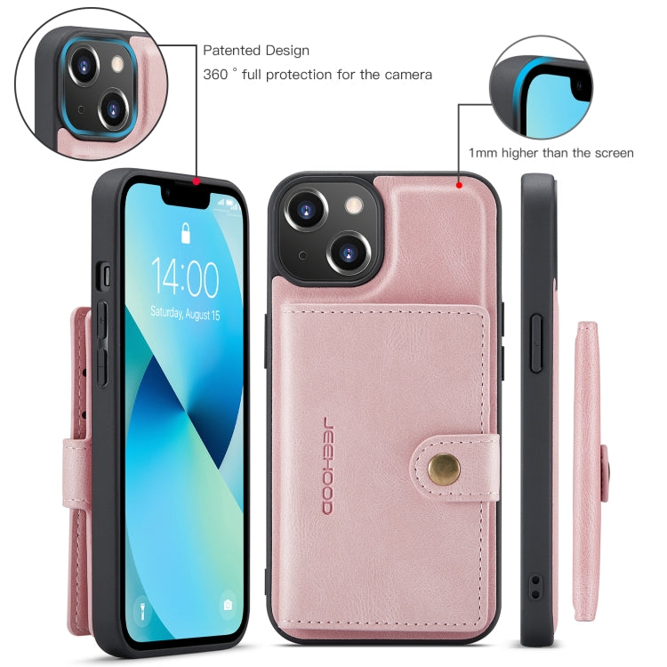 For iPhone 15 Plus JEEHOOD Retro Magnetic Detachable Leather Phone Case(Pink) by JEEHOOD