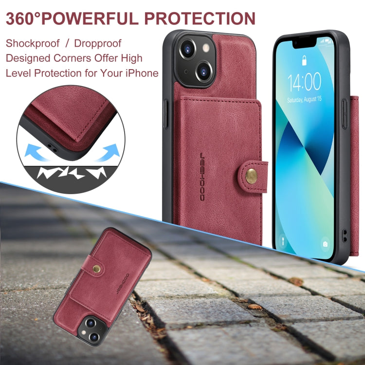 For iPhone 15 JEEHOOD Retro Magnetic Detachable Leather Phone Case(Red) by JEEHOOD