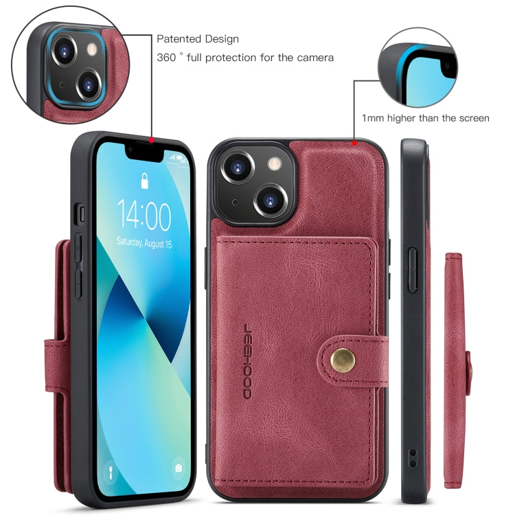 For iPhone 15 JEEHOOD Retro Magnetic Detachable Leather Phone Case(Red) by JEEHOOD