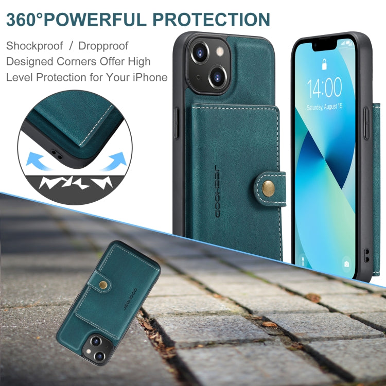 For iPhone 15 JEEHOOD Retro Magnetic Detachable Leather Phone Case(Blue) by JEEHOOD