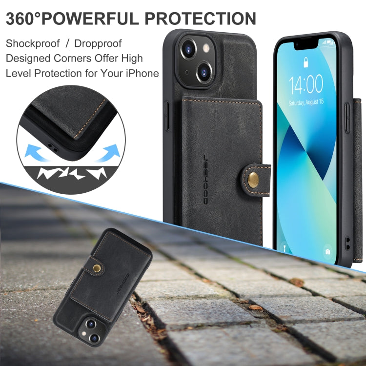 For iPhone 15 JEEHOOD Retro Magnetic Detachable Leather Phone Case(Black) by JEEHOOD