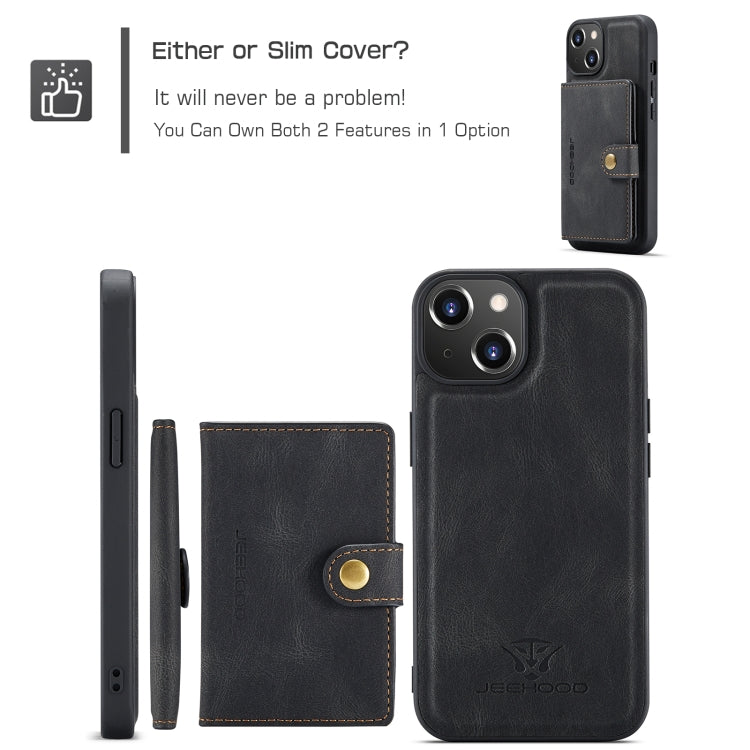 For iPhone 15 JEEHOOD Retro Magnetic Detachable Leather Phone Case(Black) by JEEHOOD