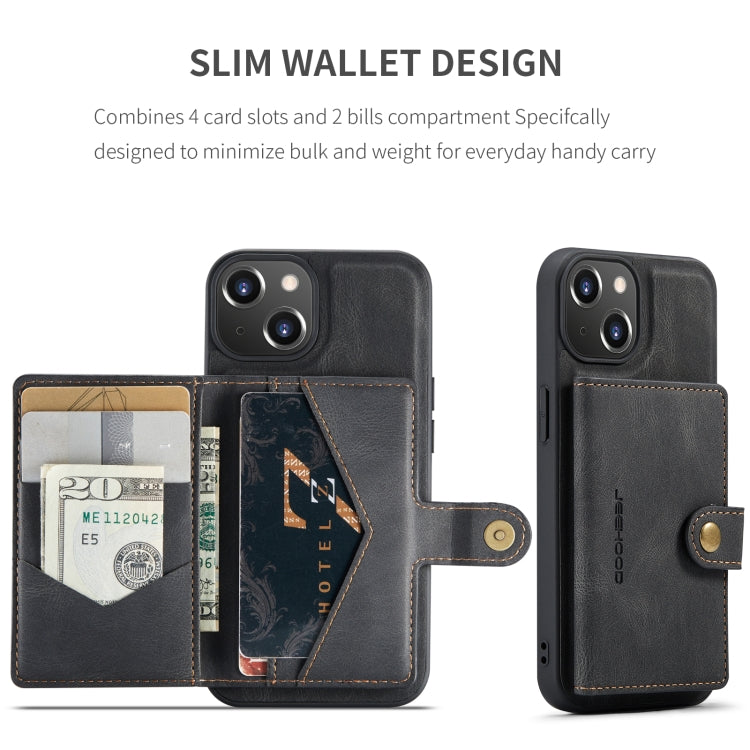 For iPhone 15 JEEHOOD Retro Magnetic Detachable Leather Phone Case(Black) by JEEHOOD