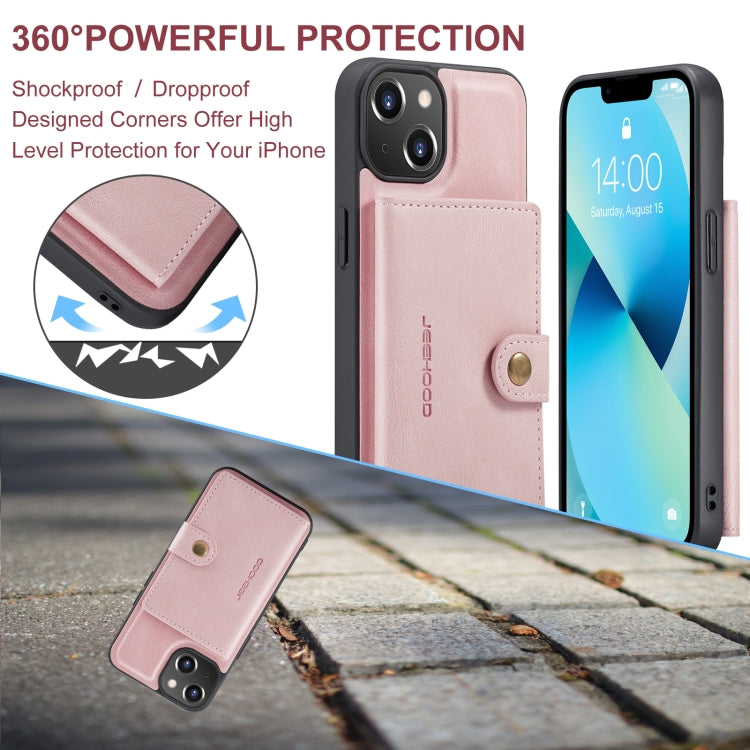 For iPhone 15 JEEHOOD Retro Magnetic Detachable Leather Phone Case(Pink) by JEEHOOD