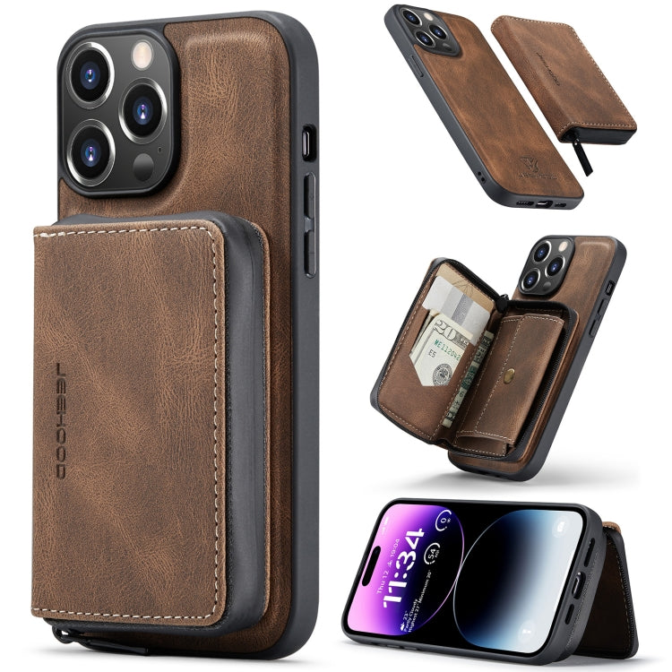 For iPhone 15 Pro JEEHOOD Magnetic Zipper Wallet Leather Phone Case(Brown) by JEEHOOD