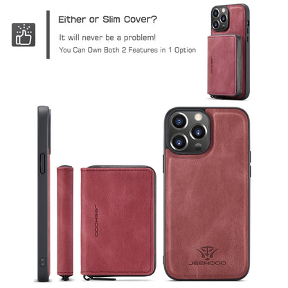 For iPhone 15 Pro JEEHOOD Magnetic Zipper Wallet Leather Phone Case(Red) by JEEHOOD