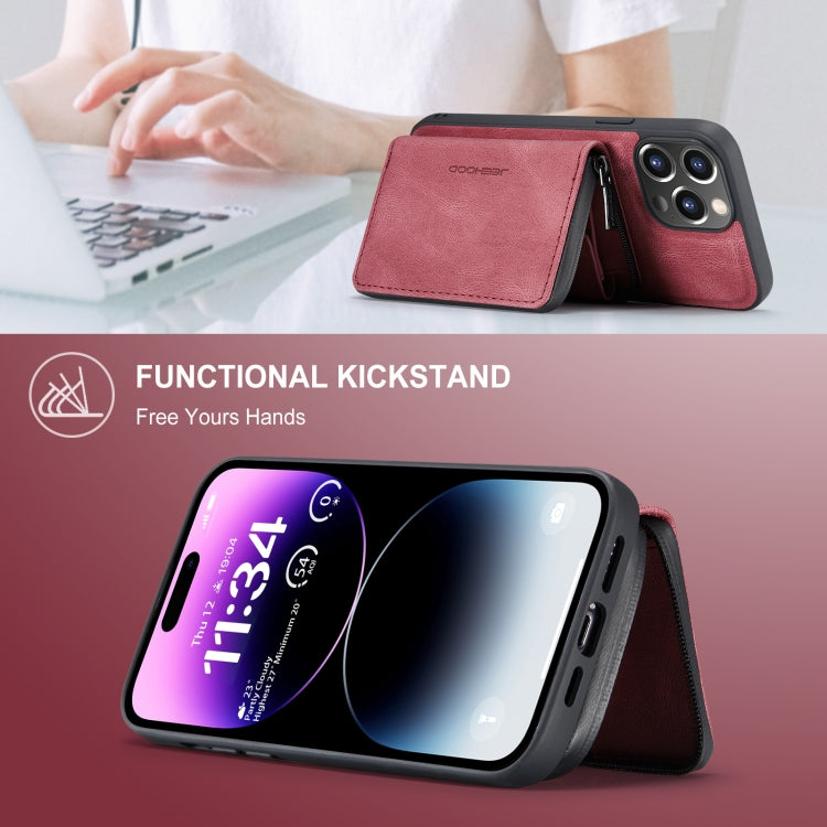 For iPhone 15 Pro JEEHOOD Magnetic Zipper Wallet Leather Phone Case(Red) by JEEHOOD