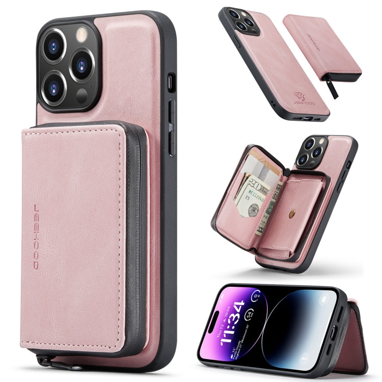 For iPhone 15 Pro JEEHOOD Magnetic Zipper Wallet Leather Phone Case(Pink) by JEEHOOD