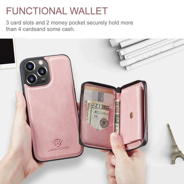 For iPhone 15 Pro JEEHOOD Magnetic Zipper Wallet Leather Phone Case(Pink) by JEEHOOD