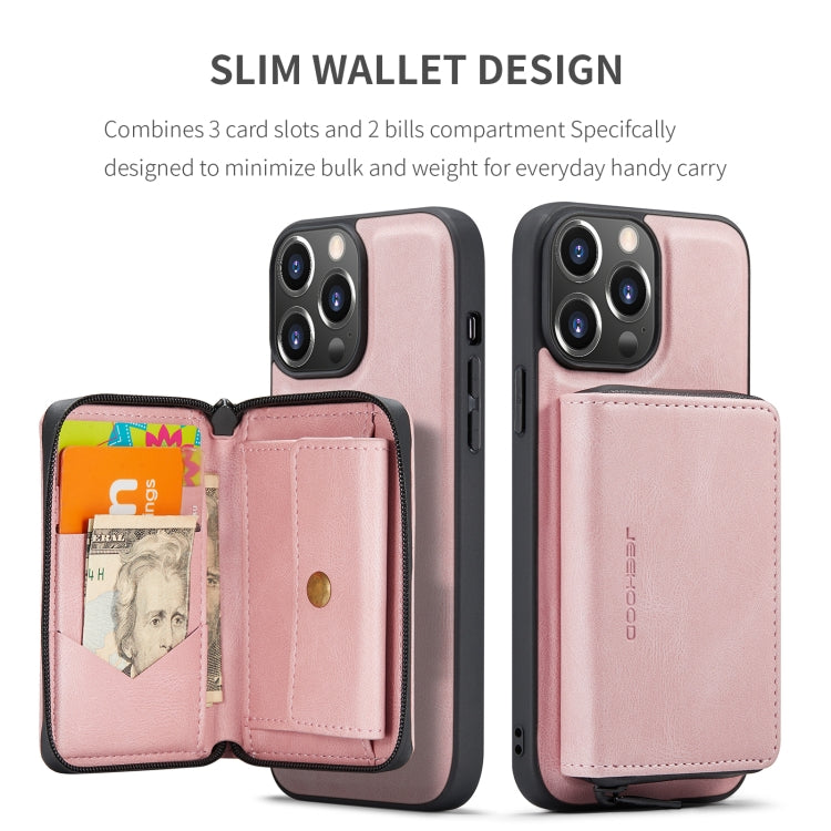 For iPhone 15 Pro JEEHOOD Magnetic Zipper Wallet Leather Phone Case(Pink) by JEEHOOD