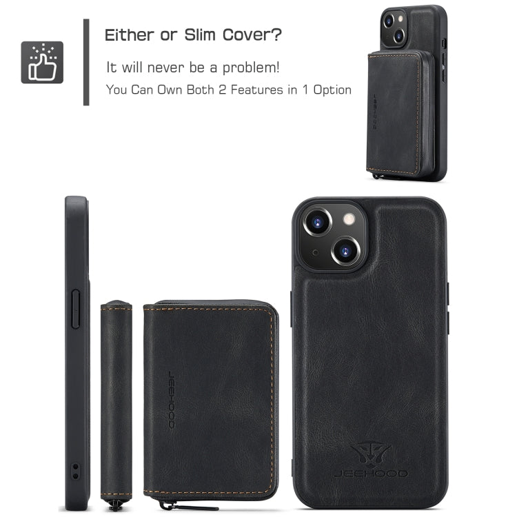 For iPhone 15 Plus JEEHOOD Magnetic Zipper Wallet Leather Phone Case(Black) by JEEHOOD