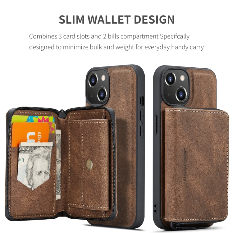 For iPhone 15 Plus JEEHOOD Magnetic Zipper Wallet Leather Phone Case(Brown) by JEEHOOD