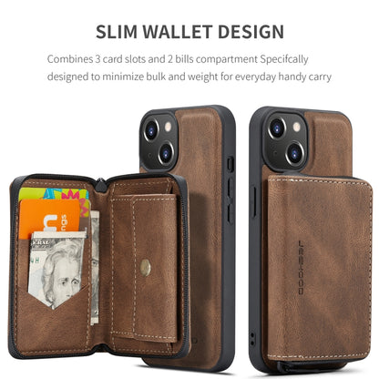 For iPhone 15 Plus JEEHOOD Magnetic Zipper Wallet Leather Phone Case(Brown) by JEEHOOD