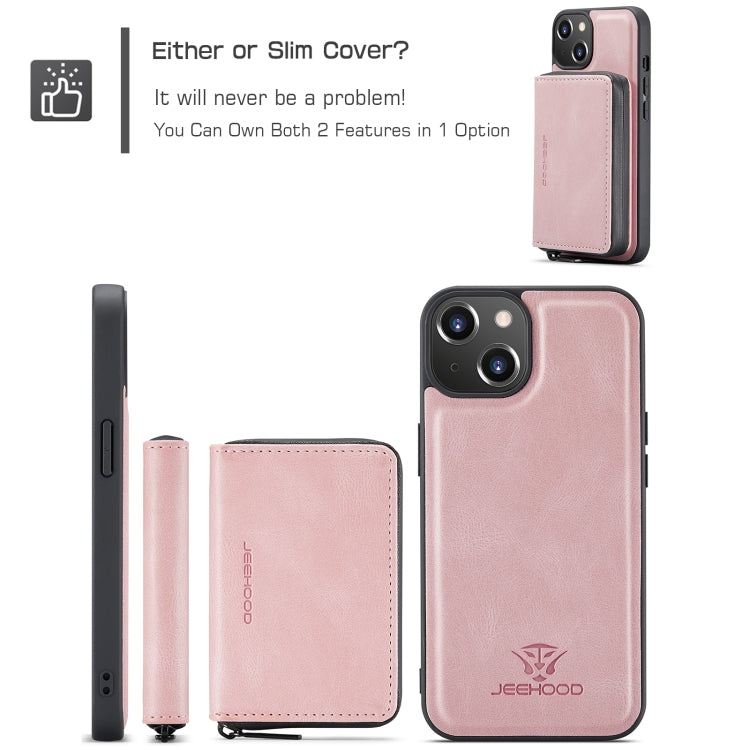 For iPhone 15 Plus JEEHOOD Magnetic Zipper Wallet Leather Phone Case(Pink) by JEEHOOD